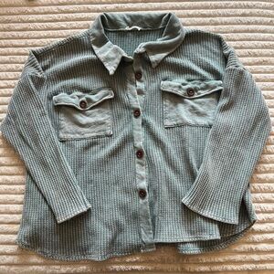 BUCKETLIST Sage Green Waffle Knit Button-Up Shirt